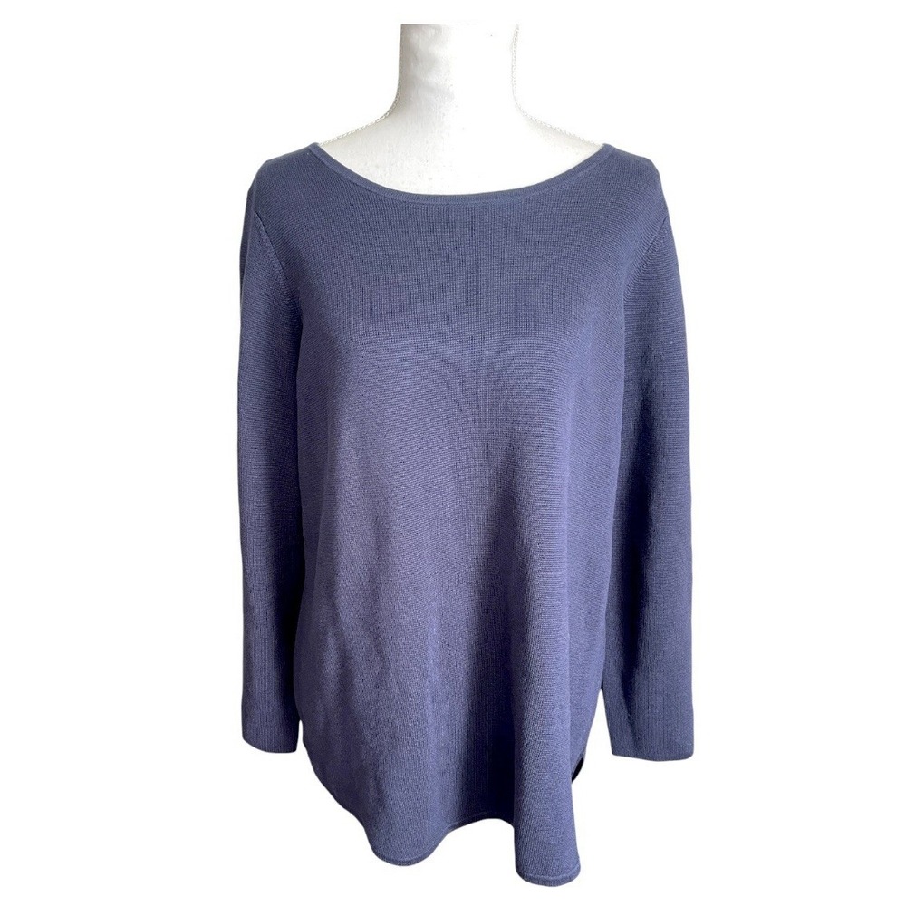 Eileen Fisher Navy Silk Organic Cotton Pullover Sweater Sz M‎ High-Low Mature